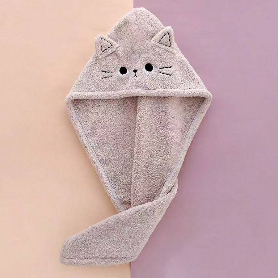Cute Kitty Ear Soft Plush Bath Towel Wrap, Skin-Friendly, Highly Absorbent & Quick Drying, Convenient For Home & Dorm Daily Use, Adorable & Practical, Dual-Layer Design Enhances Washing Experience