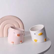 1 pieza, Maceta de porcelana con diseño de animal de cabeza inclinada y estilo elegante, de arcilla cocida al horno y transpirable, para decoración de balcón con orquídeas y suculentas, maceta pequeña para el crecimiento de plantas - Multicolor - Ver 2