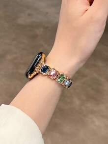 1 件女士彩色金属时尚水钻弹性表带，兼容 38/40/41/44/45/49/42/46mm S11/SE3/Ultra3/Ultra/SE/SE2/10/9/8/7/6/5/4/3/2/1 - 彩色 - 查看 2
