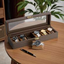 Personalized Watch Box, Customizable Engraved Watch Organizer With Glass Lid, Exquisite Watch Stand, Men's Watch Organizer, A Gift For Husband, Boyfriend Or Father. Watch Organizer. Stylish Box For Holidays. A Multi-Functional Storage Box Combining Jewelry And Watch Storage, Suitable For Desktops And Drawers. - Coffee Brown - View 6