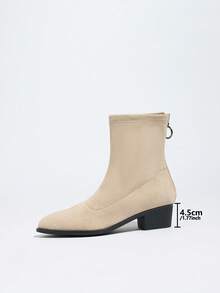 Bottines à talons épais à bout pointu mode femme, couleur unie sexy - Nude - Voir 6