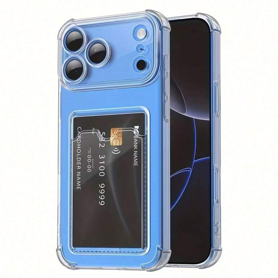 A Transparent Card Holder Phone Case, Compatible With IPhone 17 Card Holder Phone Case/17Pro Card Holder Phone Case/17ProMax Card Holder Phone Case/Air Card Holder Phone Case/Compatible With Redmi, Xiao M I Galaxy, And Te Cno Card Holder Phone Cases. - Clear - View 1