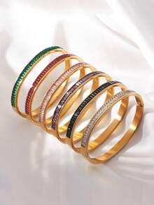 1 chiếc vòng tay thép không gỉ mạ vàng 18K, khảm đá Cubic Zirconia sáng bóng, vòng tay sang trọng nhiều màu, thích hợp đeo hàng ngày và ngày lễ, trang sức thời trang, phụ kiện thanh lịch làm quà tặng, trang sức tinh tế - Zircon nhiều màu - Xem 1