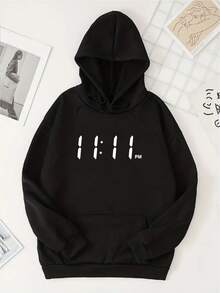 Men's Hoodie With Drawstring And Kangaroo Pocket With Graphics And Lettering - 黑色 - 查看 7