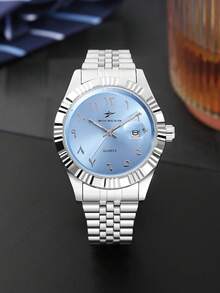 RICECGO 1pc Men's Classic Quartz Steel Band Wristwatch With Calendar Display, Suitable For Daily Wear, Business Occasions, High-End Sophisticated Gift - Silver - View 15