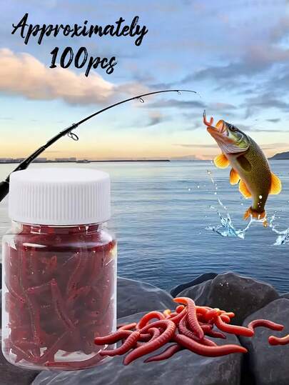 Cebo blando de lombriz - Con diseño realista de gusanos rojos y larvas, con fuerte olor a pescado. Cebo envasado en botella. Adecuado para peces carnívoros como lubina, bagre y carpa - Señuelo cilíndrico flotante, almacenamiento portátil., Cebo de pesca, Señuelos de pesca, Pesca, Señuelo de larvas de pesca