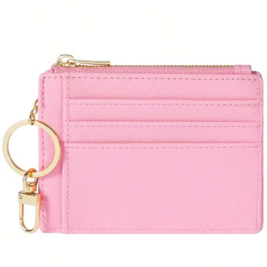 Sodsay Card Case Slim Front Pocket Wallet For Women Credit Card Holder With Keychain - CH Pink - View 1