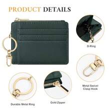 Sodsay Card Case Slim Front Pocket Wallet For Women Credit Card Holder With Keychain - Smooth Green Coal - View 3