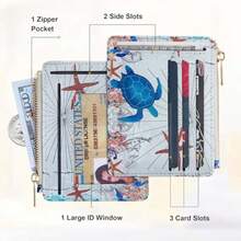 Sodsay Card Case Slim Front Pocket Wallet For Women Credit Card Holder With Keychain - White&Turtle - 查看 2