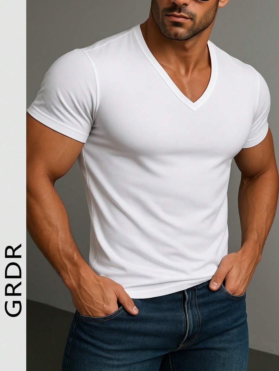 GRDR 男士纯色休闲短袖T恤，夏季