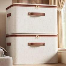 1/2 Pack Zippered Fabric Storage Box, Foldable & Washable Closet Organizer, With Handle (Beige) - Beige - View 7