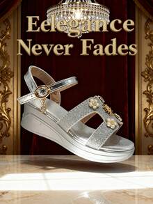 Girls' Fashion High Heel Sandals, Silver Flower Decor, Sweet Silver Flower Pendant Princess Sandals - Silver - View 7