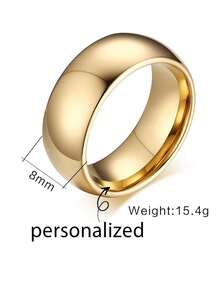 1pc Minimalist Personalized Laser Engraved Smooth Tungsten Steel Gold Color Ring, Couples Ring, Wedding, Valentine's Day, Thanksgiving, Christmas Gift For Girlfriend/Boyfriend - Gold - View 9