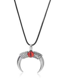 1pc Devil's Eye Necklace, European & American Punk Style Ox Horn Alloy Pendant Necklace, Unisex Choker - Multicolor - View 6