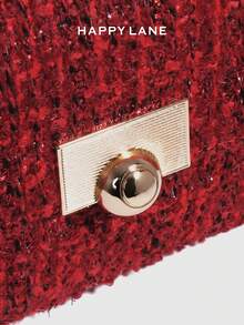 HAPPY LANE 复古优雅羊毛手提包，简约单肩包，定制金色球扣斜挎包，适合商务、休闲、购物、上学等场合，正面旋扣手提包配肩带，斜挎包，轻便耐用，复古魅力，适合优雅女性，百搭各种场合，展现独特时尚品味 - 彩色 - 查看 8