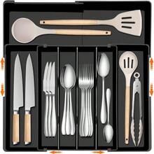 Spaclear Kitchen Silverware Organizer For Drawer - Expandable Silverware Drawer Organizer Adjustable Utensil Drawer Holder, Flatware Cutlery Tray For Spoons Forks Kitchen Organizers Storage,Black,M - ColorA - 查看 1
