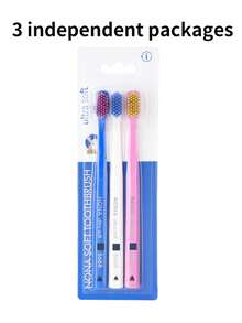 3 件瑞士颜色随机超软牙刷，带紧凑型刷头，聚丙烯刷毛，无味设计，保护牙龈，适合成人 - 男女手动牙刷套装