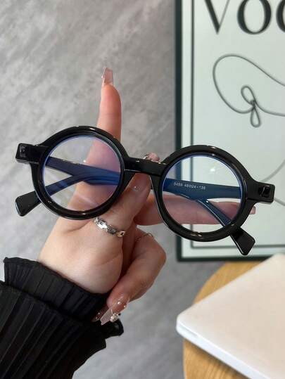 1pc Women's PC Small Round Frame Hip Hop Punk Plain Glasses, Retro Personalized Plain Glasses Suitable For Computer Office, Decoration, Daily Outfit, Outdoor Travel And Vacation