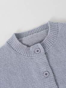 1pc Girls Casual Outdoor Solid Color Crew Neck Short Knit Cardigan Sweater, Thick, Suitable For Autumn/Winter - رمادي - مشاهدة 6