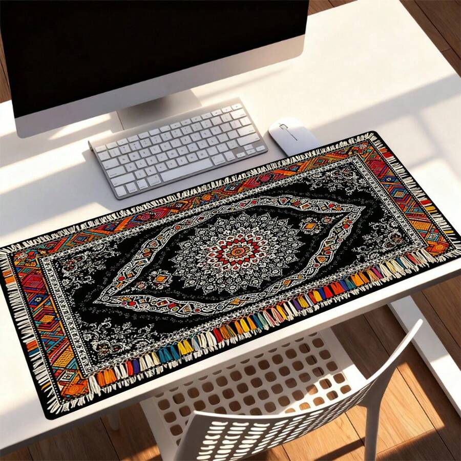 1pc Extra Large Thick Non-Slip Gaming Mouse Pad, Fashionable Minimalist Pattern, Edged Design Durable, Suitable For PC, Office Desk And Home Use, Multiple Sizes Available, Enhance Desktop Comfort. Made Of High-Density Rubber Base, Stable And Non-Slip, Smooth Surface, Precise Mouse Tracking, Cartoon, Minimalist, Landscape Mouse Pad - Black and White - View 1