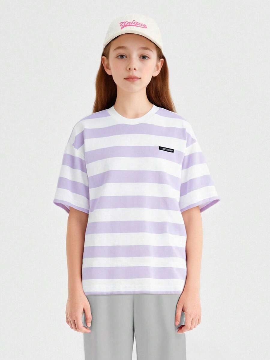 Balabala Children's Short Sleeve T-Shirt Boys/Girls 2025 Summer Quick-Dry Cotton - White Purple - View 1