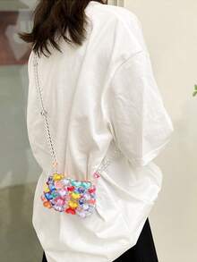 Women's Acrylic Crossbody Bag Colorful Heart Shaped Design Shoulder Purse With Beaded Details For Evening Events And Valentine's Day Gifts Giving - 豐富多彩的 - 查看 5
