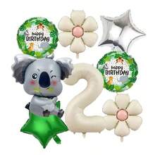 8pcs Koala Foil Balloons - Cute Sitting Design, Cream-Colored Numbers 1-6 Balloon Set, With Green & Silver Stars, Beige Flowers, Round Balloons, Suitable For Birthday, Anniversary, Wedding, Valentine's Day Party Decor, Home Decoration, Atmosphere Setting - Beige - View 14