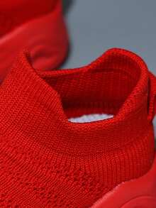 1双婴儿透气条纹布面运动鞋，带LED灯鞋底，套脚式学步鞋，户外休闲鞋 - 紅色 - 查看 7