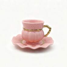 Kürbis-förmiges Keramik Tassen & Untertassen Set, handgemalt in Gold, Silber und verschiedenen Farben, gesund zum Trinken von Wasser und Kaffee, Keramik Tasse & Untertasse, Heim-Dekoration Kaffeetasse, Keramik Wassertasse für Partys und als Geschenk - Verschiedenfarbig - Übersicht 16