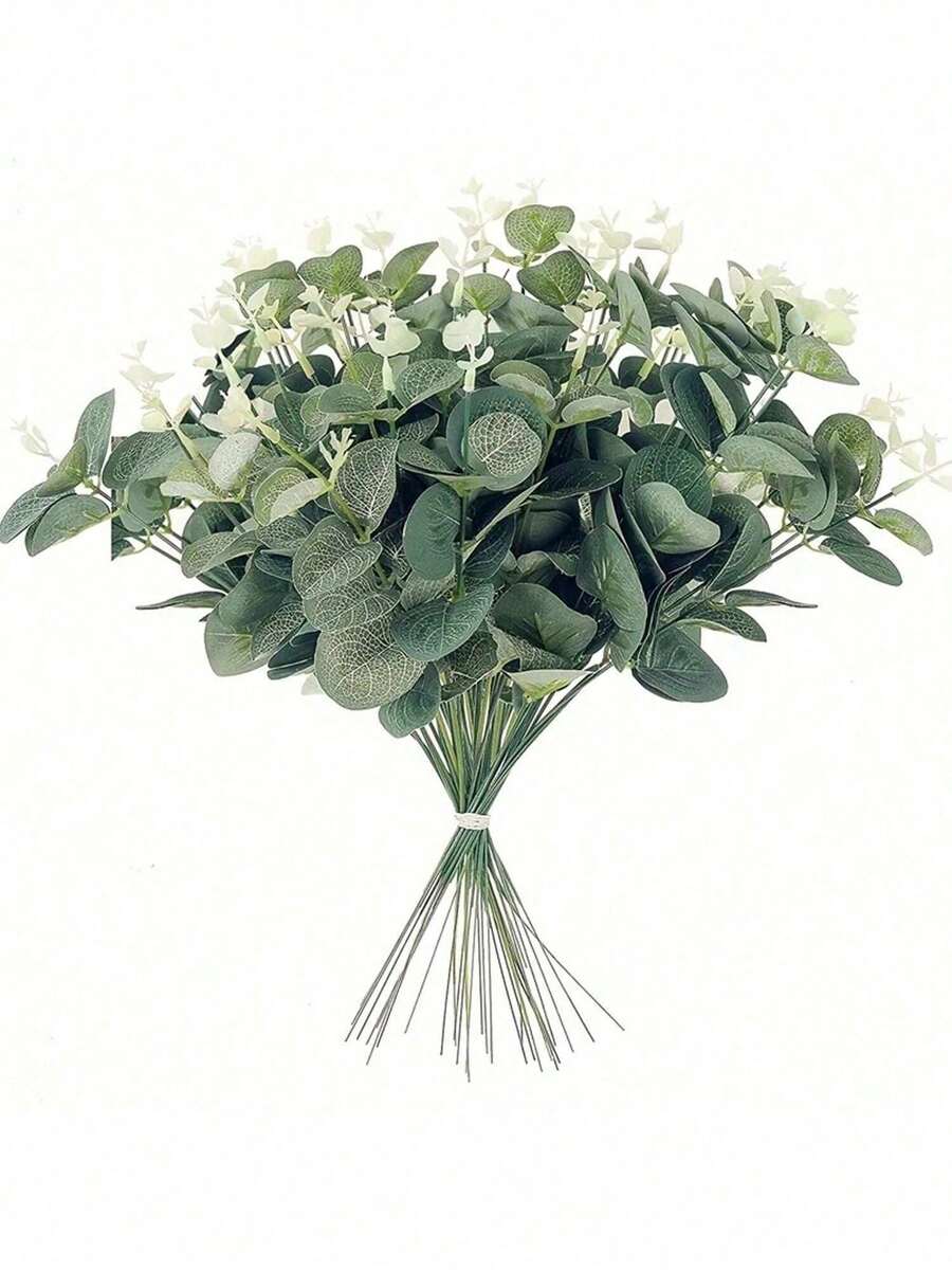 10/20/1000片人造植物葉片,適用於尤加利、黃金葛等植物,逼真婚禮新娘花束配件 - 綠色 - 查看 1