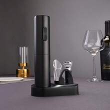 1 Set Electric Wine Opener - Ideal For Parties And Wine Enthusiasts - Kitchen Accessory Gift, Opens, Pours And Stores Wine, All-In-One Functionality, Paired With Stylish Base For Easy Storage, Battery-Operated Corkscrew With Electric Bottle Stopper
