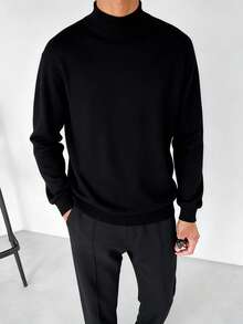 GRDR Autumn/Winter New Half-Turtleneck Pullover Sweater, Casual Knit Top For Daily Wear - Black - View 3