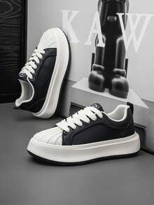 新款秋季厚底男士休闲运动鞋，韩版百搭运动鞋，时尚贝壳头鞋 - 黑色 - 查看 13