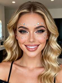 STARTTOOS 3D Shiny Carnival Face Decor Geometric Four-Pointed Star Square Rhinestone Y2K Nose Bridge Sticker Festival Party Daily Makeup DIY Music Festival Makeup Ball Face Decor Rhinestone Sticker,Halloween Costume - Multicolor - View 8