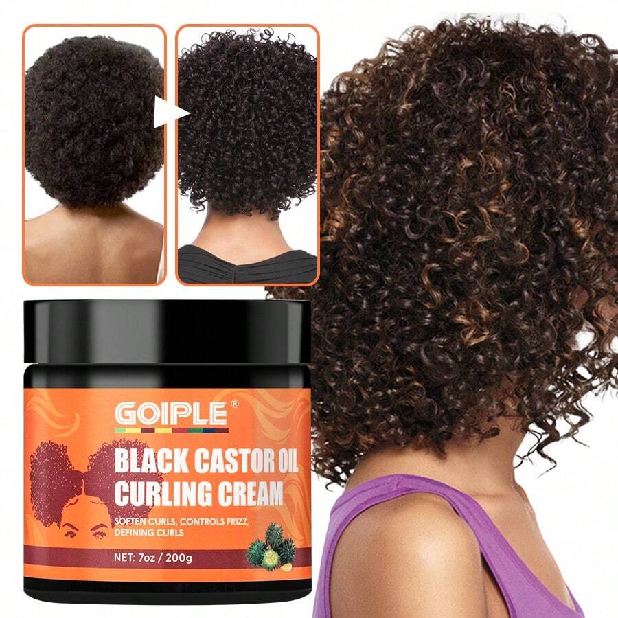 Goiple 200克/100克黑蓖麻油卷发霜，蕴含乳木果油，持久定型，打造清晰卷度，抚平毛躁，柔顺卷曲及波浪发质，打造蓬松造型，清爽不油腻，保湿滋润，弹性卷发定型护发素，适合干性发质，是生日、节日、派对、圣诞礼物的理想之选。 - 彩色 - 查看 1