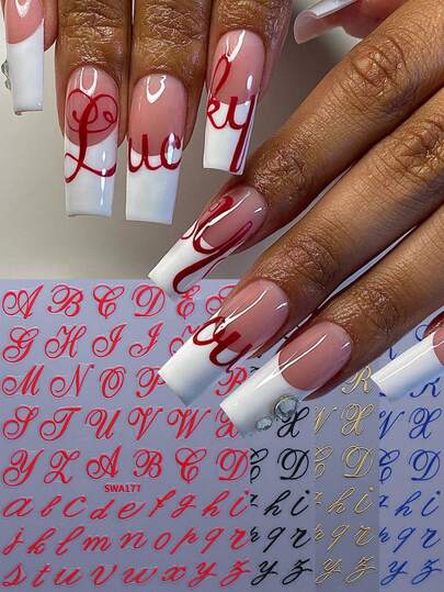 4pcs Large Size Letter 3D DIY Nail Art Stickers, Includes Uppercase & Lowercase Letters In Gold, Red, Blue, Black, Self-Adhesive Nail Decals, DIY Decoration Accessories Nails Nail Supplies