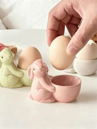 1pc Rabbit Resin Egg Cup Breakfast Egg Cartridge - Small, Fresh, And Simple Ornament For Desktop, Living Room, And Home Decor. Suitable For Living Room And Kitchen Decoration.