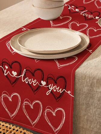 1 pieza Camino de mesa/Mantel individual con diseño de corazón, adecuado para fiestas, cumpleaños, cenas, cocina, comedor, decoración del hogar para todas las estaciones