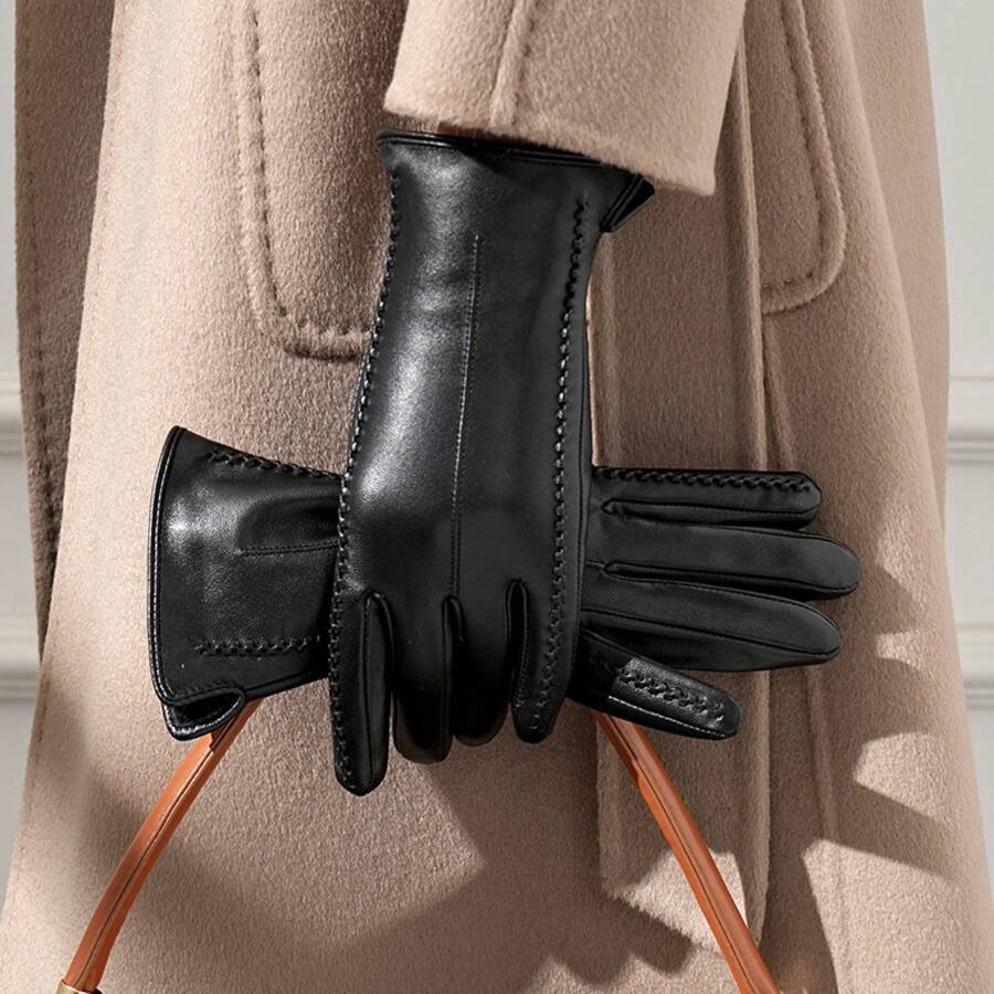 Women's Genuine Leather Sheepskin Gloves - Windproof And Warm Gloves With Touchscreen Function, Winter Gloves For Cold Weather, Suitable For Hiking, Camping, Motorcycle Riding, Daily Use - Elegant Women's Gloves (Ideal Gift), Outdoor Activities, Fashionable Design - màu đen - Xem 1