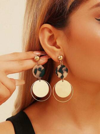 זוג אחד עגילים ארוכים ואלגנטיים בסגנון גיאומטרי עגול, עגילים עם הדפס נמר בסגנון רטרו יצירתיים, מתאים לנשים יומיומיות, מסיבה, לבוש לחופשה, מתנה מושלמת עבורה