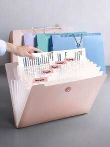 1pc 5-Compartment Accordion File Folder, Cute Transparent Organizer Bag For Student Test Papers, A4 Multi-Layer Storage - Pink 1pc - View 1