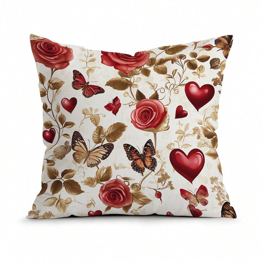 1pc Valentine's Day Heart Decor Cushion Cover, Single-Sided Printed Pillow Case, Suitable For Living Room, Bedroom, Home Decor, All Season - Multicolor - View 1