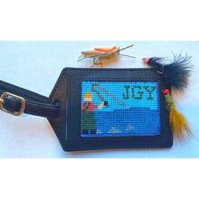 Hand Painted Needlepoint Canvas: Fly Fishing Luggage Tag, Custom Initials, (2x3in), Beginner Self Finish - Canvas Only (CA$66.25) - View 1