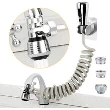 AWYYCECEFIN Kitchen Sink Sprayer Hose Attachment For Faucet Kitchen Faucet Head Replacement W/ 79" Recoil Hose And Holder Pressurized Water Saving Aerator And Diverter Valve Faucet Sprayer Attachment Set - FGreyONOFFPauseSprayer - View 1