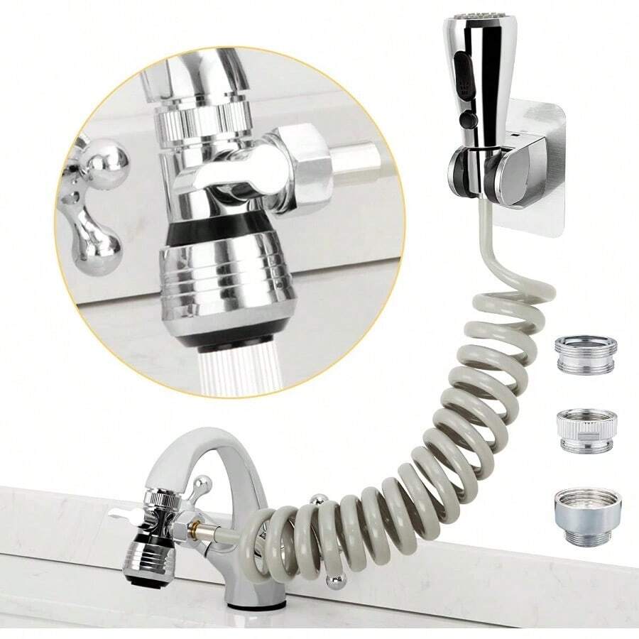 AWYYCECEFIN Kitchen Sink Sprayer Hose Attachment For Faucet Kitchen Faucet Head Replacement W/ 79" Recoil Hose And Holder Pressurized Water Saving Aerator And Diverter Valve Faucet Sprayer Attachment Set - FGreyONOFFPauseSprayer - View 1