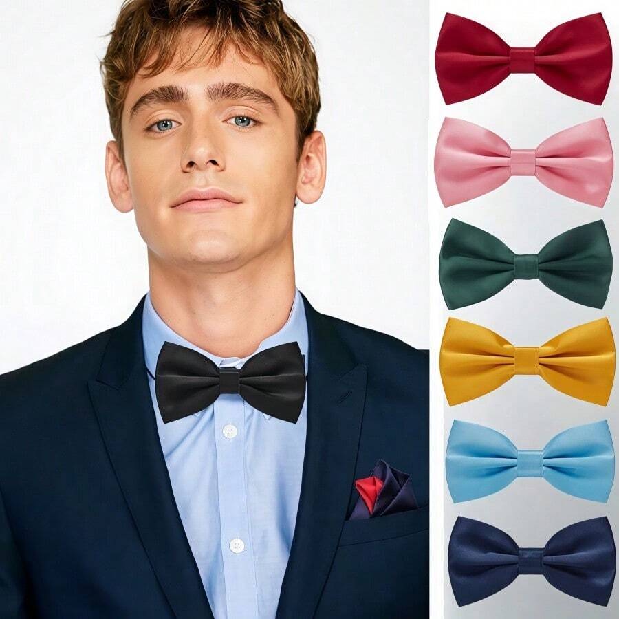 1pc Men's Adult Bow Tie, Classic Fashion Satin Formal Wedding Party Adjustable Bow Tie, Plaid Multi-Color Clip-On Bow Tie, Wedding Necktie Accessory - Multicolor - View 1