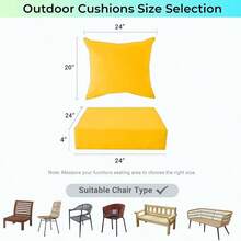 Outdoor Cushions Patio Furniture, Outdoor Cushion Set 24x 24x 5.75 Inch, Waterproof Fade Resistant Outdoor Chair Cushions, Deep Patio Chair Cushion With Removable Cover, Navy Blue - 黃 + 24*24+4/24*20" - 查看 8