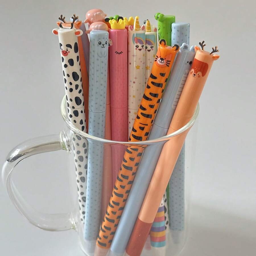 5pcs/Set Animal Shaped Erasable Ballpoint Pens, Random Style; Twist-Out Refill; 0.7mm Blue Ink Refill; Smooth Writing & Neutral Ink, Easy To Erase Mistakes, Suitable For Students Exams, Homework And Note-Taking; School Supplies/Christmas Gift/Valentine's Day Gift - Multicolor - View 1