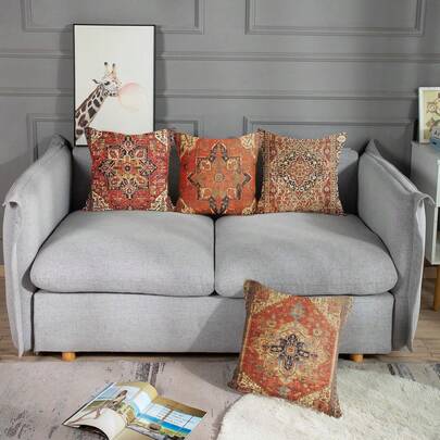 4pcs Decorative Pillow Case Set, Home Decor Cushion Covers, Turkish Kilim Classic Retro Single-Sided Pattern, Pillow Inserts Not Included