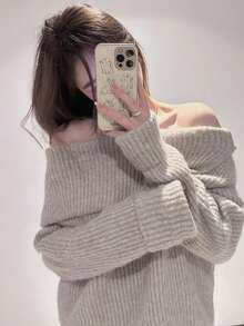 Y6Y 新款秋冬女式宽松灰色套头长袖毛衣 - 淺灰色 - 查看 3